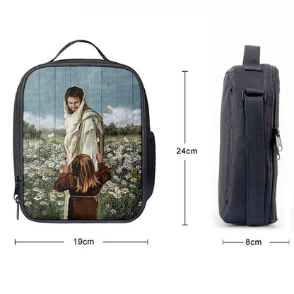 Happy Jesus Little Girl Daisy Field White Butterfly Lunch Bag, Christian Lunch Bag, Religious Lunch Box For School, Picnic