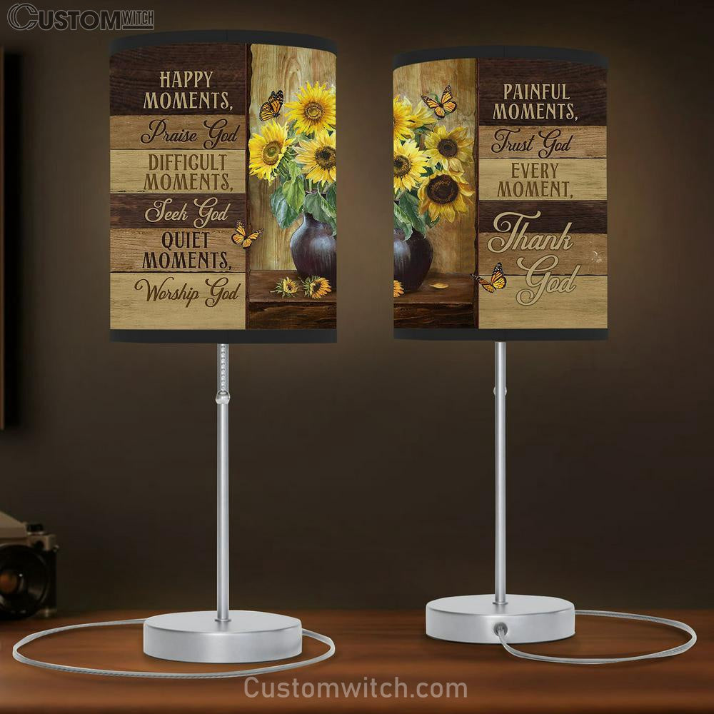 Happy Moment Praise God Sunflower Vase Butterfly Table Lamb Prints - Religious Table Lamb Art - Christian Home Decor