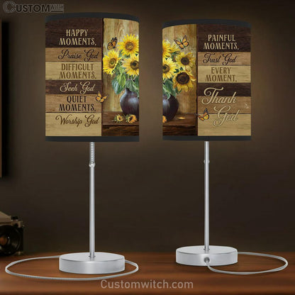 Happy Moment Praise God Sunflower Vase Butterfly Table Lamb Prints - Religious Table Lamb Art - Christian Home Decor
