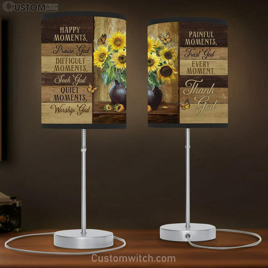 Happy Moment Praise God Sunflower Vase Butterfly Table Lamb Prints - Religious Table Lamb Art - Christian Home Decor