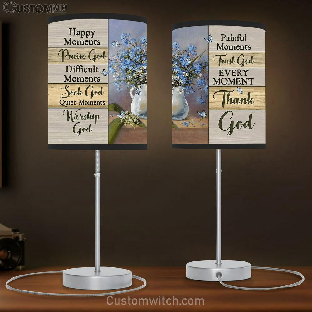 Happy Moment Thank God Blue Flower Butterfly Lamb Gift Table Lamb - Christian Lamb Gift - Religious Art