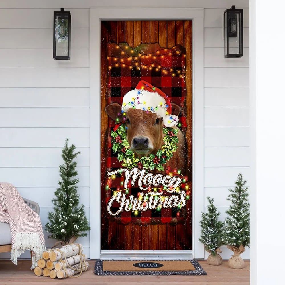 Happy Mooey Christmas Door Cover, Christmas Door Knob Covers, Christmas Outdoor Decoration