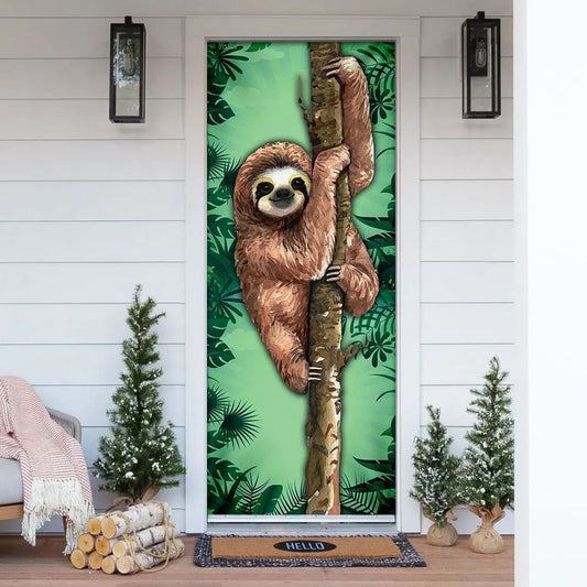 Happy Sloth Door Cover,Christmas Gift For Friends, Christmas Door Knob Covers, Christmas Outdoor Decoration