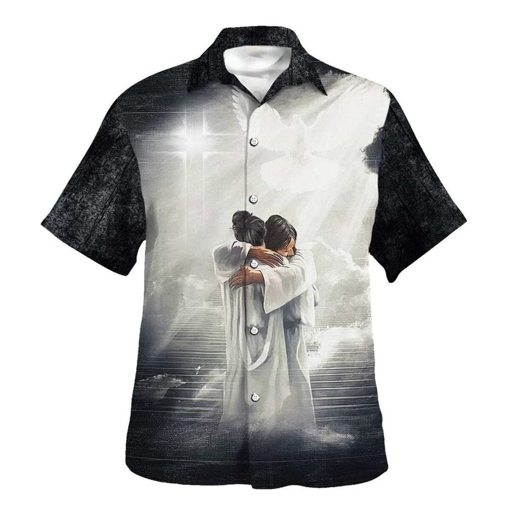 Have Faith Man Hugging Jesus In Heaven Hawaiian Shirt For Men, Christian Hawaiian Shirt, Gift For Christian