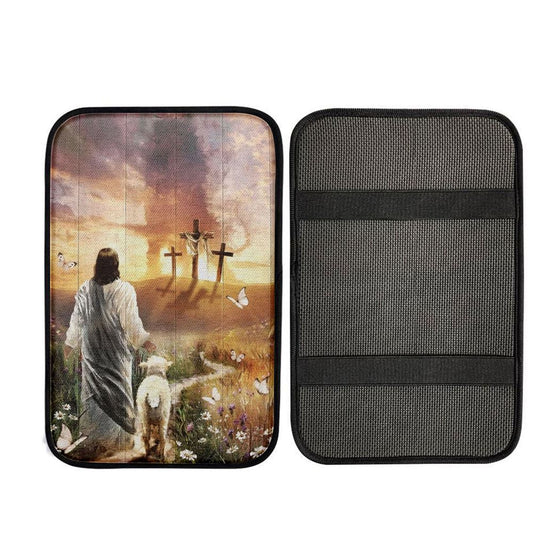 Have Faith On His Way Jesus Cross Lion Car Center Console Cover, Christian Car Armrest Accessories
