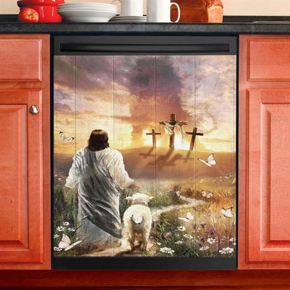 Have Faith On His Way Jesus Cross Lion Dishwasher Cover, Christian Dishwasher Stickers, Religious Kitchen Decor