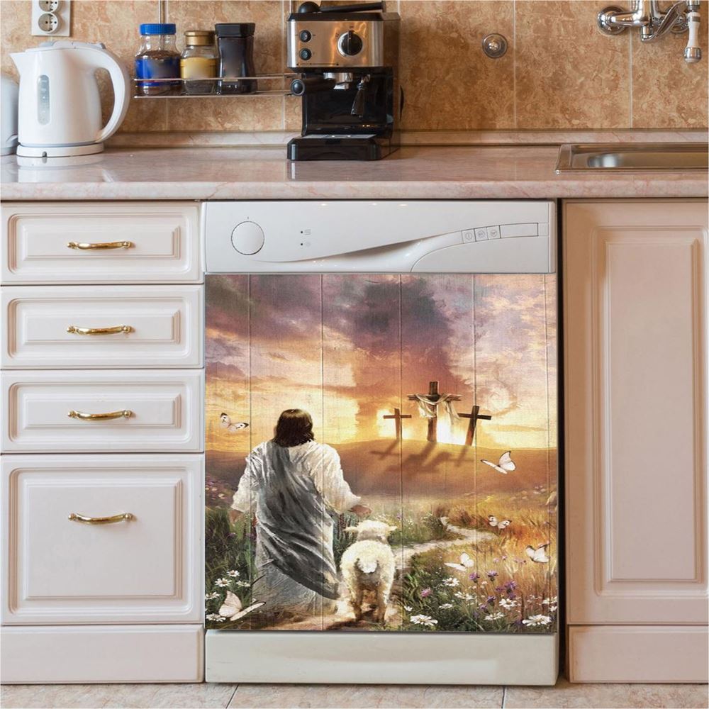 Have Faith On His Way Jesus Cross Lion Dishwasher Cover, Christian Dishwasher Stickers, Religious Kitchen Decor