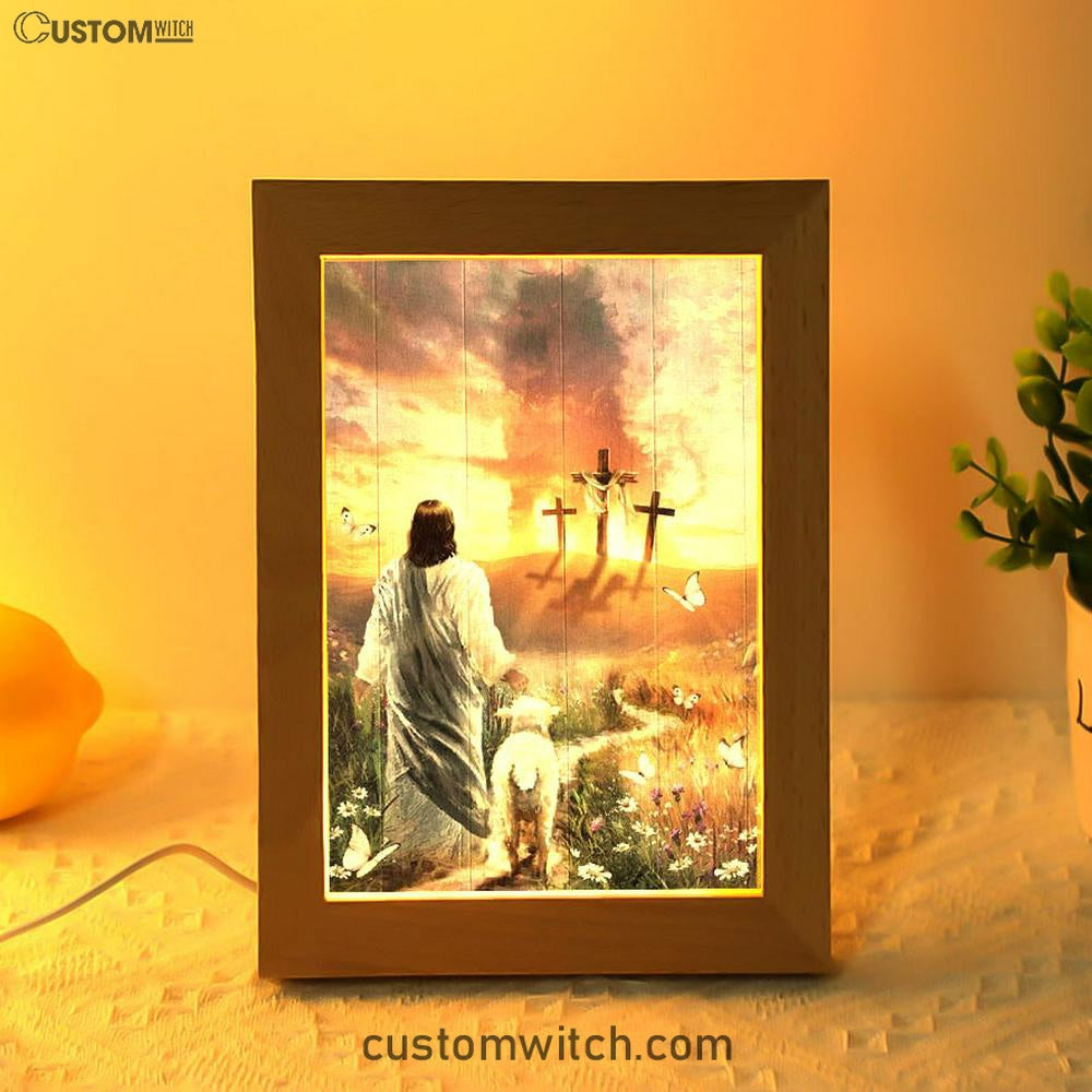 Have Faith On His Way Jesus Cross Lion Frame Lamp Art - Christian Art Decor - Religious Gifts Night Light