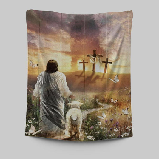 Have Faith On His Way Jesus Cross Lion Tapestry Wall Art - Christian Wall Art Decor - Religious Tapestries Wall Hanging Prints