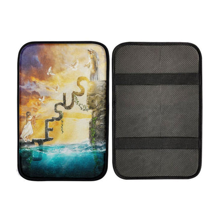 Have Faith Reaching His Hand Beautiful Girl Jesus Car Center Console Cover, Christian Car Armrest Accessories