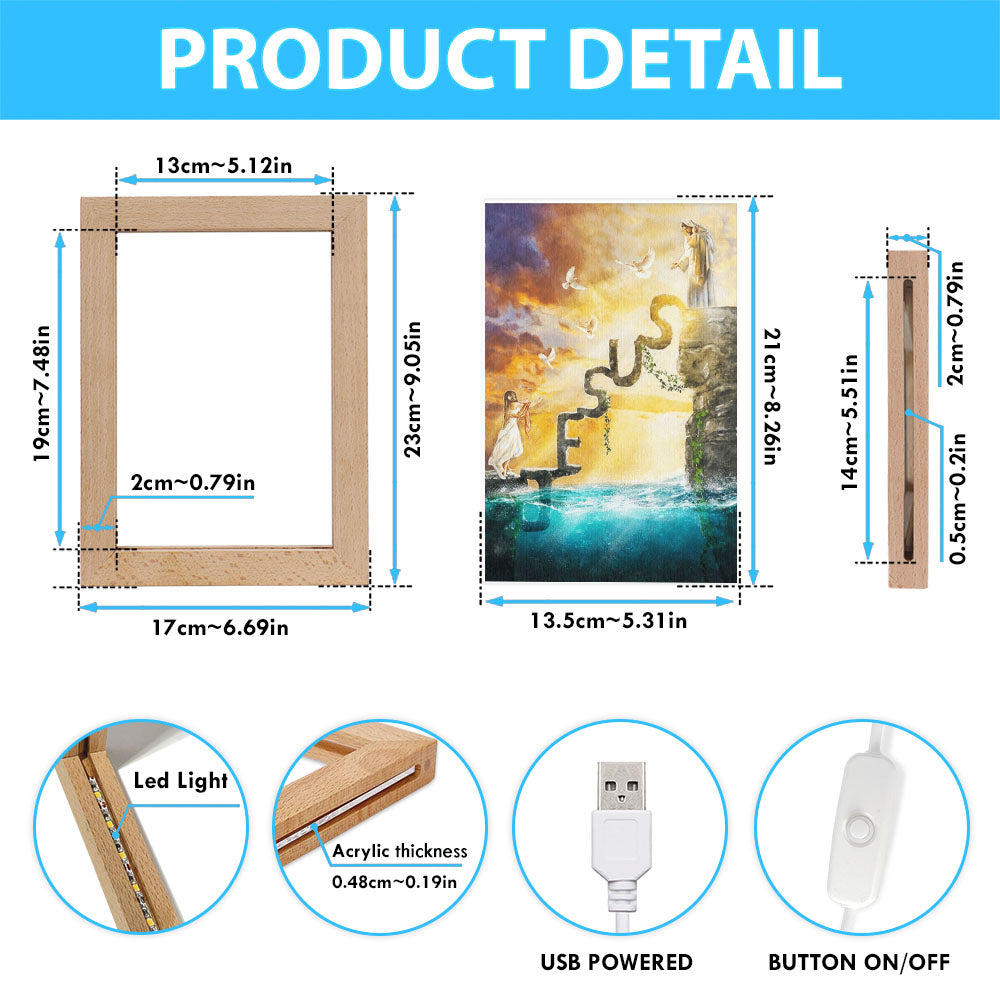 Have Faith Reaching His Hand Beautiful Girl Jesus Frame Lamp Art - Christian Art Decor - Religious Gifts Night Light