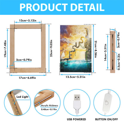 Have Faith Reaching His Hand Beautiful Girl Jesus Frame Lamp Art - Christian Art Decor - Religious Gifts Night Light