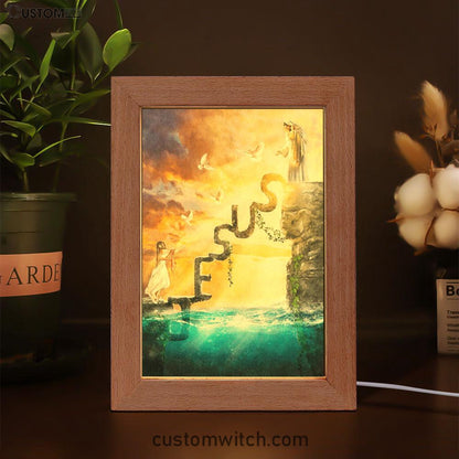 Have Faith Reaching His Hand Beautiful Girl Jesus Frame Lamp Art - Christian Art Decor - Religious Gifts Night Light