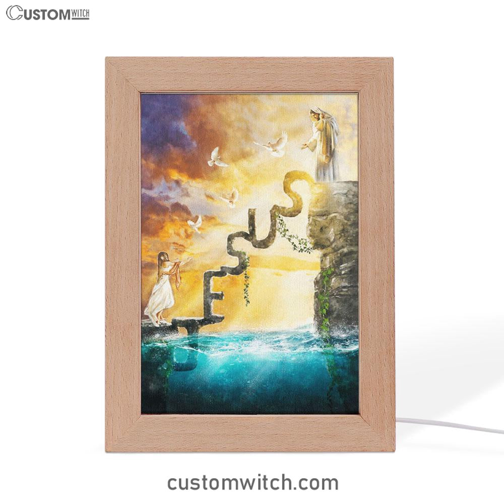 Have Faith Reaching His Hand Beautiful Girl Jesus Frame Lamp Art - Christian Art Decor - Religious Gifts Night Light