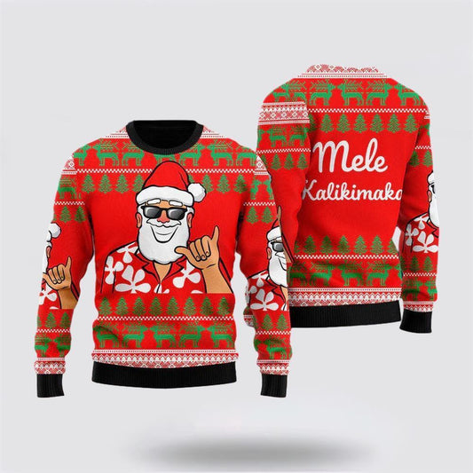 Hawaii Santa Claus Funny Ugly Christmas Sweater, Best Gift For Holiday, Christmas Crewneck Sweater, Christmas Winter Fashion