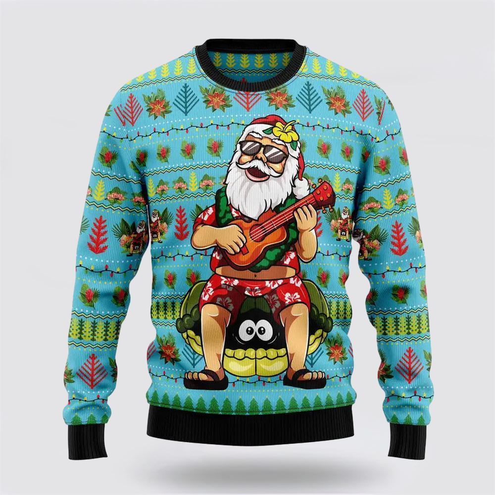 Hawaiian Christmas Santa Claus Ugly Christmas Sweater, Best Gift For Holiday, Christmas Crewneck Sweater, Christmas Winter Fashion