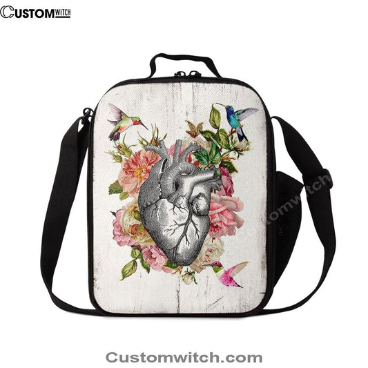 HeLunch Bag Hummingbird Rose Lunch Bag, Gift For Cardiologist, Nurse, Rn, Christian Lunch Bag, Religious Lunch Box For School, Picnic