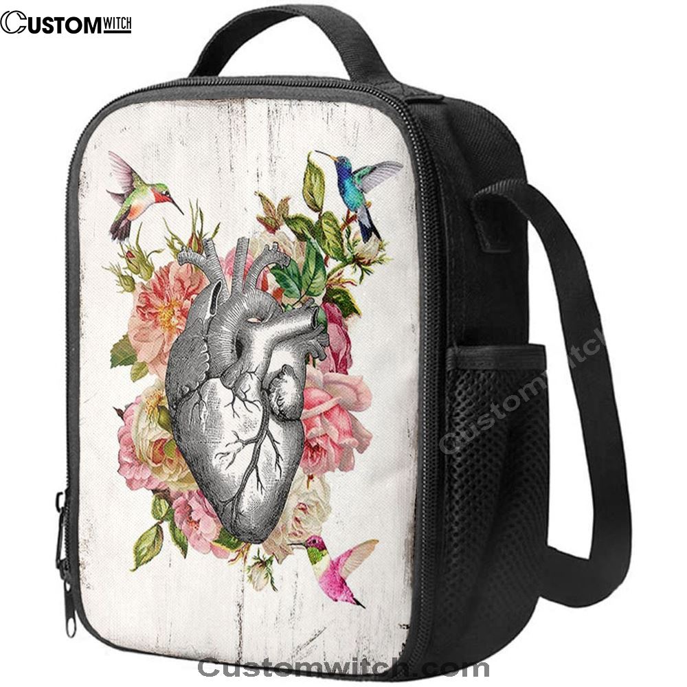 HeLunch Bag Hummingbird Rose Lunch Bag, Gift For Cardiologist, Nurse, Rn, Christian Lunch Bag, Religious Lunch Box For School, Picnic