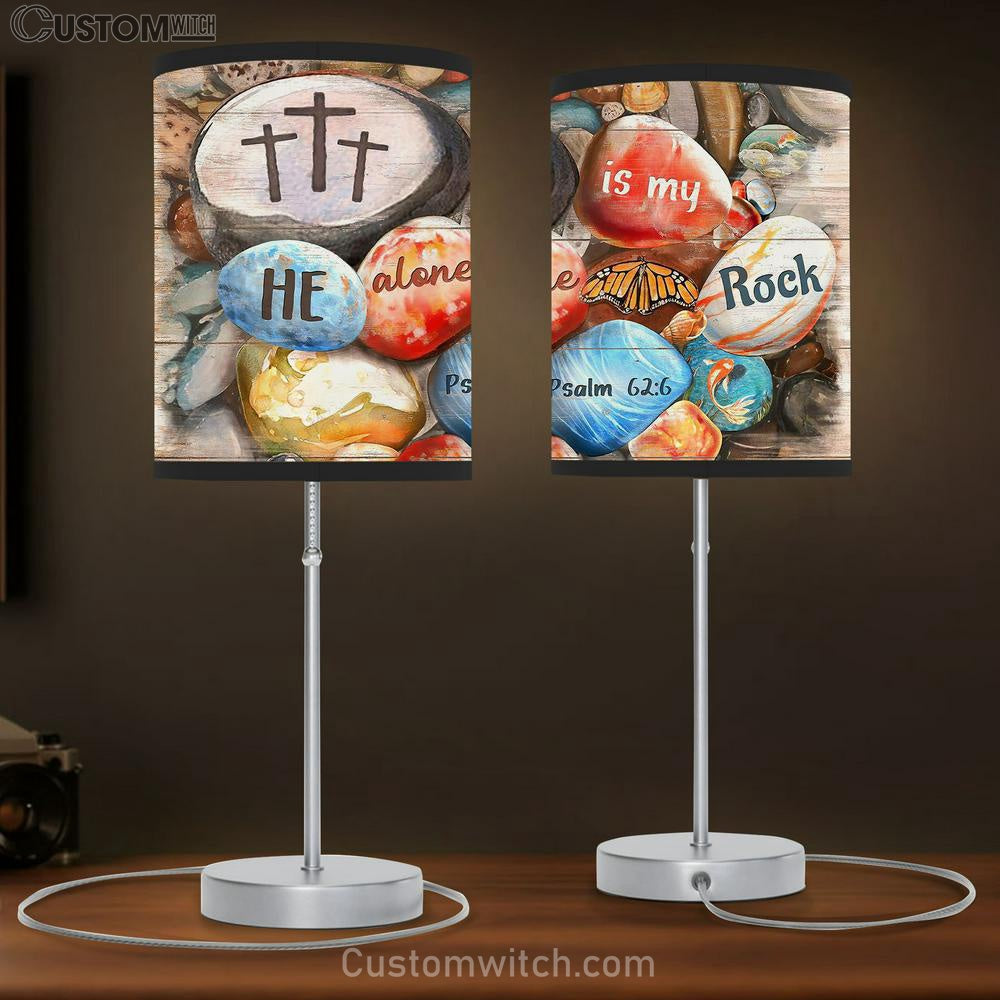 He Alone Is My Rock Beach Rock Cross Butterfly Table Lamb Gift - Bible Verse Table Lamb - Religious Bedroom Decor