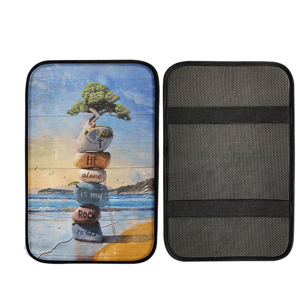 He Alone Is My Rock Rock Cairn Bonsai Car Center Console Cover, Christian Car Armrest Accessories
