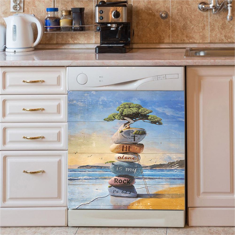 He Alone Is My Rock Rock Cairn Bonsai Dishwasher Cover, Bible Verse Dishwasher Stickers, Christian Inspirational Kitchen Decor