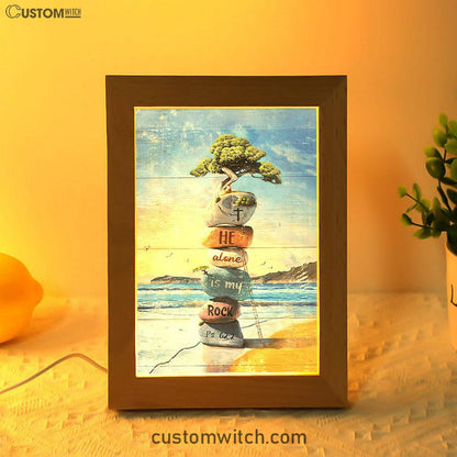 He Alone Is My Rock Rock Cairn Bonsai Frame Lamp Art - Bible Verse Art - Christian Inspirational Decor