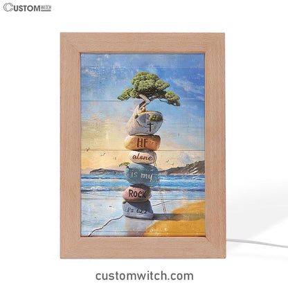 He Alone Is My Rock Rock Cairn Bonsai Frame Lamp Art - Bible Verse Art - Christian Inspirational Decor