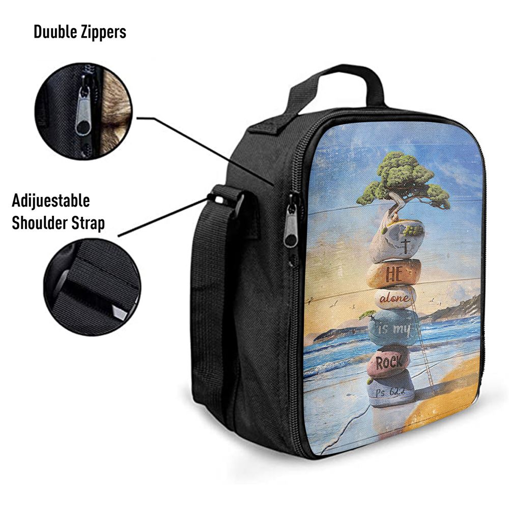 He Alone Is My Rock Rock Cairn Bonsai Lunch Bag, Christian Lunch Bag, Religious Lunch Box For School, Picnic
