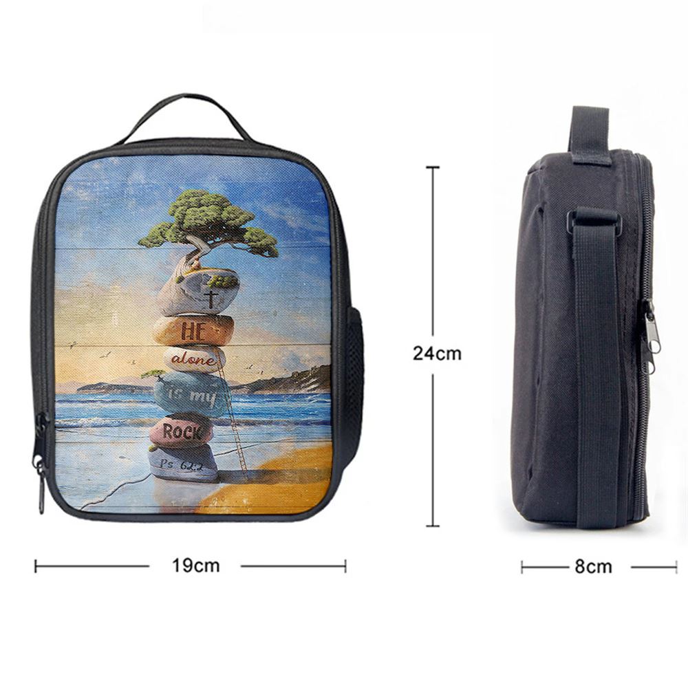 He Alone Is My Rock Rock Cairn Bonsai Lunch Bag, Christian Lunch Bag, Religious Lunch Box For School, Picnic