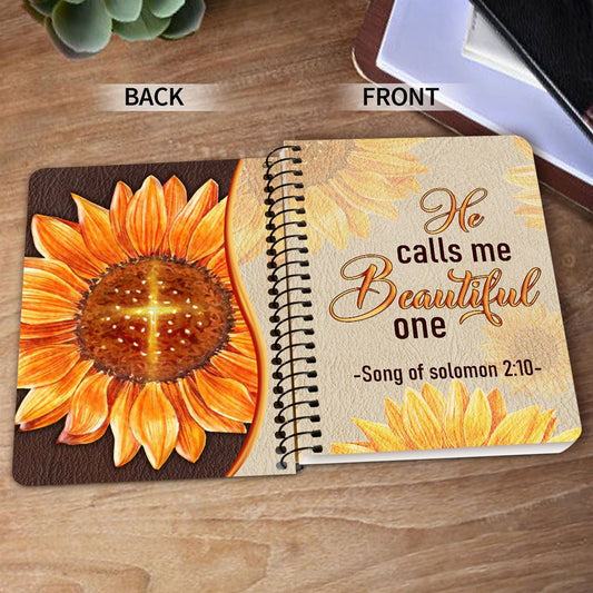 He Calls Me Beautiful One Sunflower Spiral Notebook, Scripture Gifts For Christian