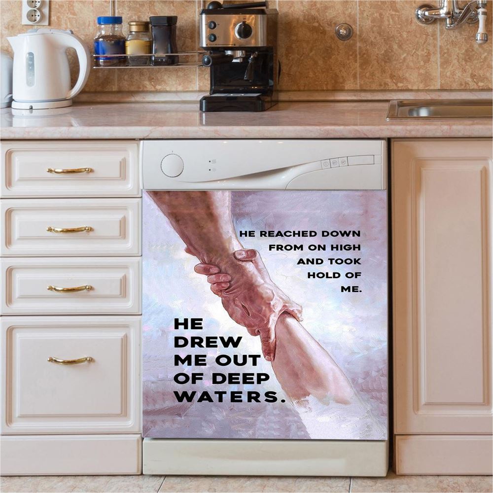 He Drew Me Out Of Deep Water Jessus Dishwasher Cover, Christian Dishwasher Stickers, Religious Kitchen Decor