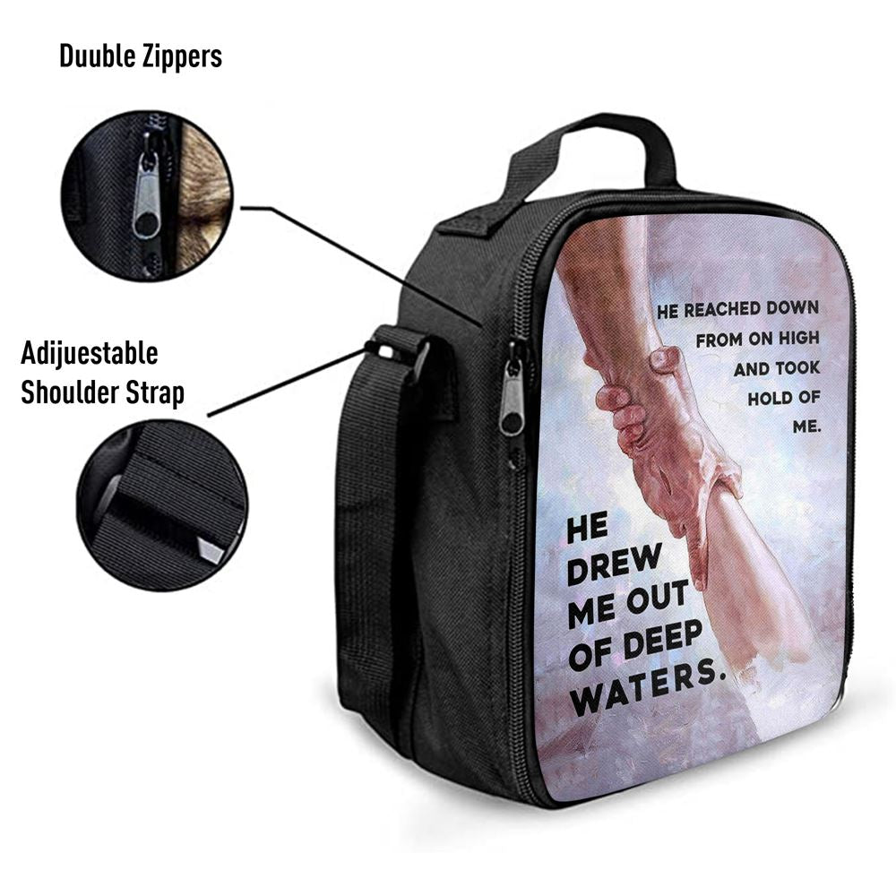He Drew Me Out Of Deep Water Jessus Lunch Bag, Christian Lunch Bag, Religious Lunch Box For School, Picnic