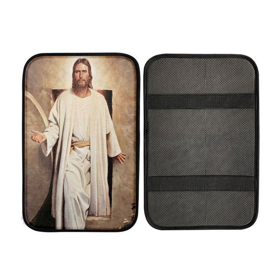 He Is Risen - White Jesus Picture 5 - Jesus Car Center Console Cover - Jesus Car Armrest Pad, Christ Car Armrest Accessories
