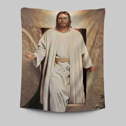 He Is Risen - White Jesus Picture 5 - Jesus Tapestry Wall Art - Christian Wall Art - Jesus Wall Decor