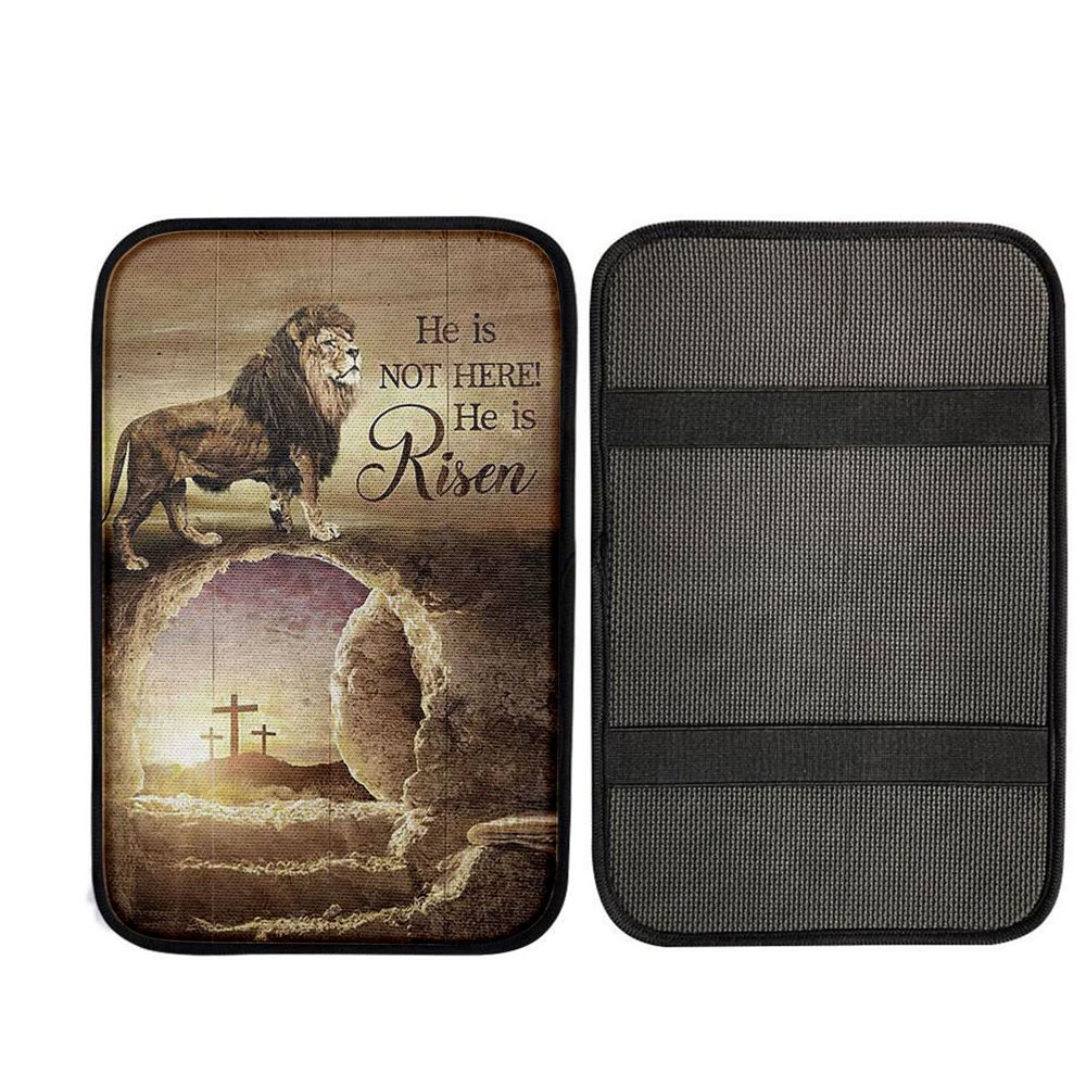 He Is Risen Car Armrest Pad - The Empty Tomb Lion Car Center Console Cover, Christ Car Armrest Accessories
