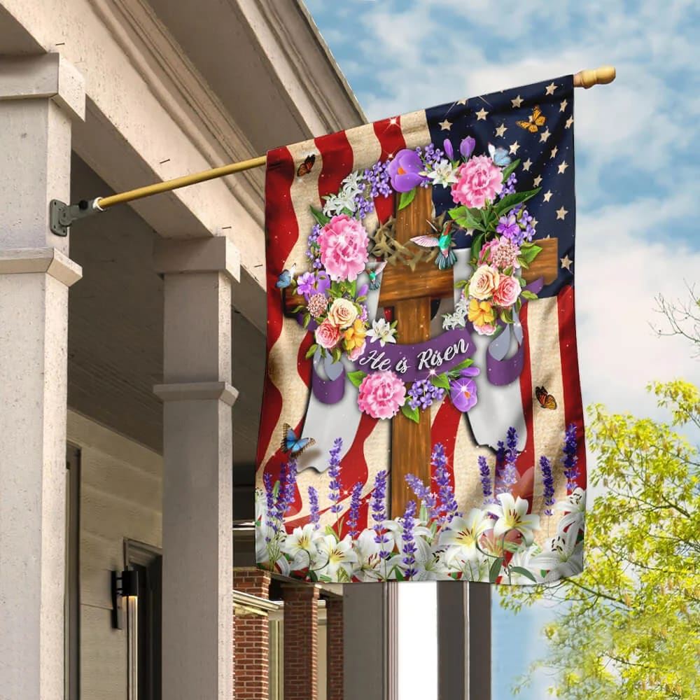 He Is Risen Christian American Garden Flag, Christian Flag, Scripture Flag, Garden Banner
