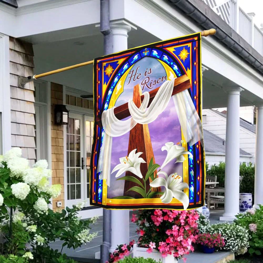 He Is Risen Christian Cross And The Lilies Flag, Outdoor Christian House Flag, Christian Flag, Scripture Flag, Garden Banner