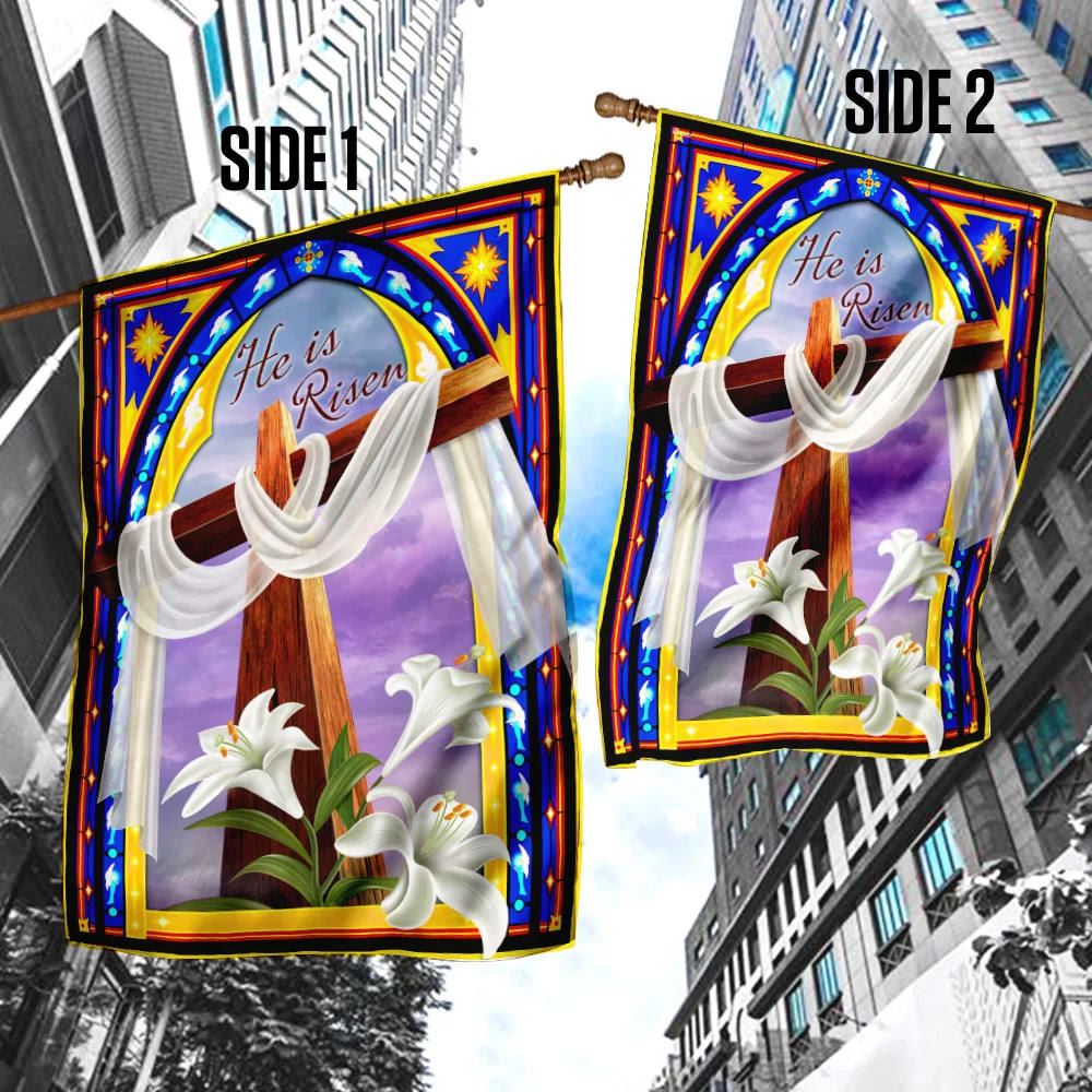 He Is Risen Christian Cross And The Lilies Flag, Outdoor Christian House Flag, Christian Flag, Scripture Flag, Garden Banner