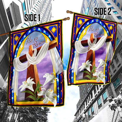 He Is Risen Christian Cross And The Lilies Flag, Outdoor Christian House Flag, Christian Flag, Scripture Flag, Garden Banner