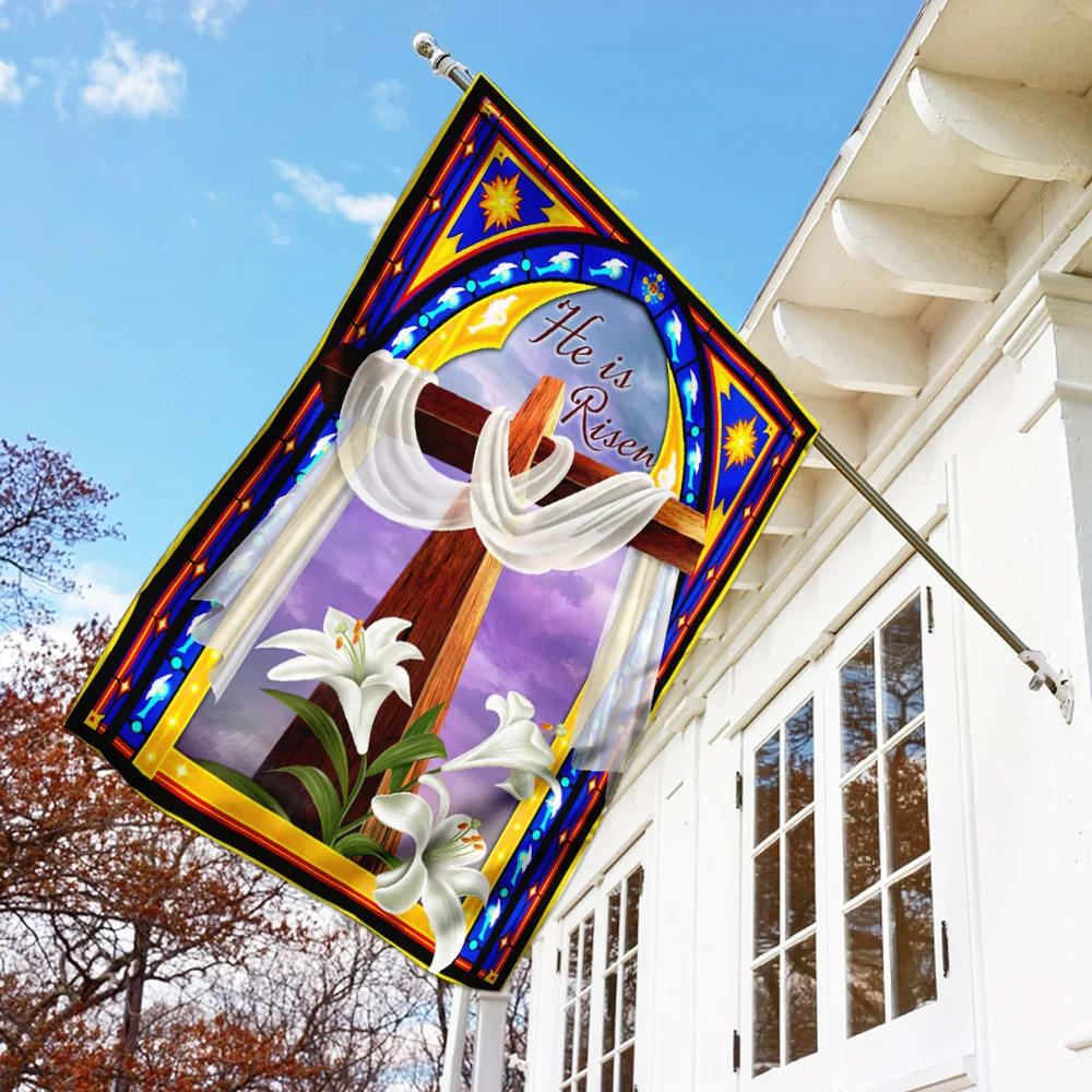He Is Risen Christian Cross And The Lilies Flag, Outdoor Christian House Flag, Christian Flag, Scripture Flag, Garden Banner