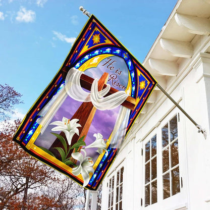 He Is Risen Christian Cross And The Lilies Flag, Outdoor Christian House Flag, Christian Flag, Scripture Flag, Garden Banner