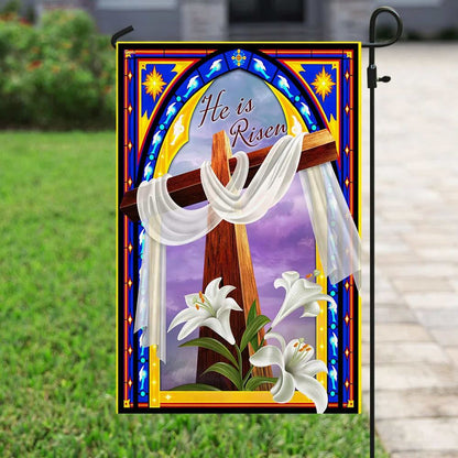 He Is Risen Christian Cross And The Lilies Flag, Outdoor Christian House Flag, Christian Flag, Scripture Flag, Garden Banner