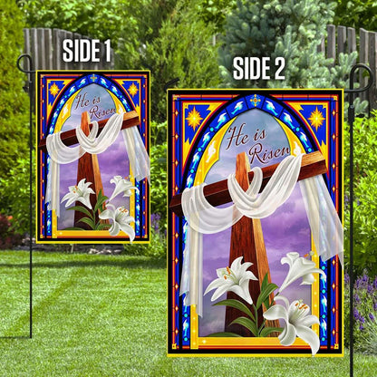 He Is Risen Christian Cross And The Lilies Flag, Outdoor Christian House Flag, Christian Flag, Scripture Flag, Garden Banner