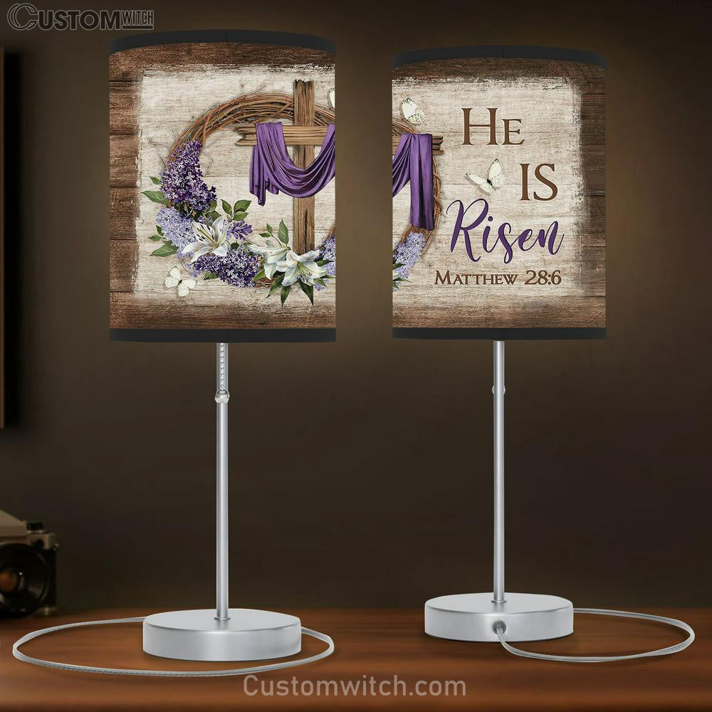 He Is Risen Cross White Butterfly Floral Wreath Purple Silk Table Lamb Gift - Bible Verse Table Lamb - Religious Bedroom Decor