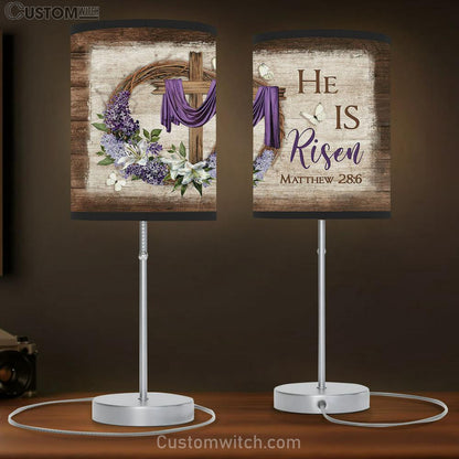 He Is Risen Cross White Butterfly Floral Wreath Purple Silk Table Lamb Gift - Bible Verse Table Lamb - Religious Bedroom Decor