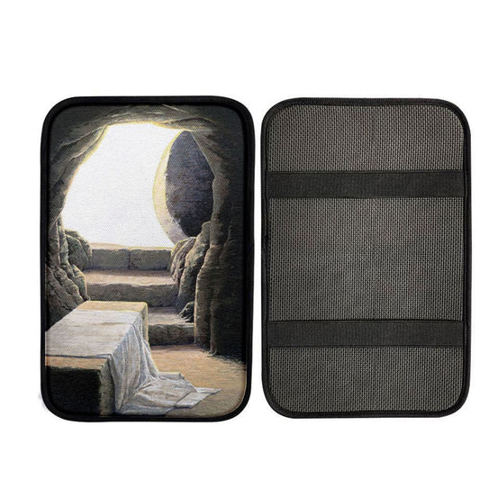 He Is Risen Empty Tomb Car Armrest Pad Pictures - Christian Car Center Console Cover, Christ Car Armrest Accessories