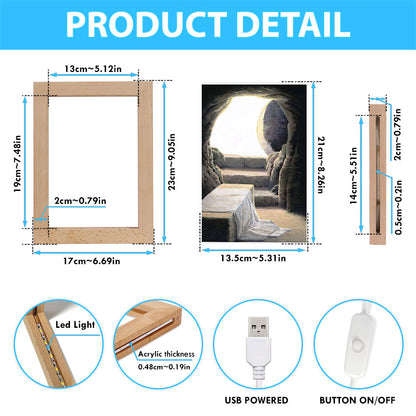 He Is Risen Empty Tomb Frame Lamp Pictures - Christian Frame Lamp Print - Christian Home Decor