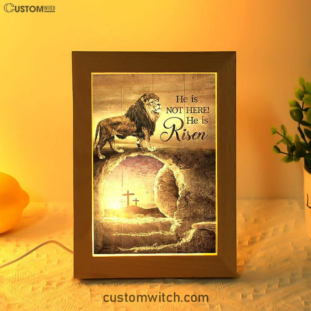 He Is Risen Frame Lamp - The Empty Tomb Lion Frame Lamp Art - Bible Verse Art - Christian Inspirational Decor