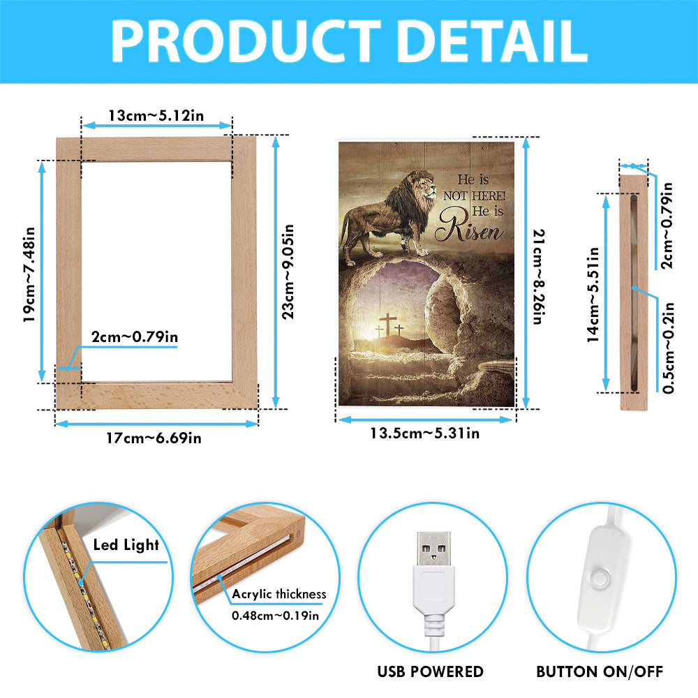 He Is Risen Frame Lamp - The Empty Tomb Lion Frame Lamp Art - Bible Verse Art - Christian Inspirational Decor