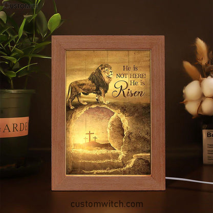 He Is Risen Frame Lamp - The Empty Tomb Lion Frame Lamp Art - Bible Verse Art - Christian Inspirational Decor